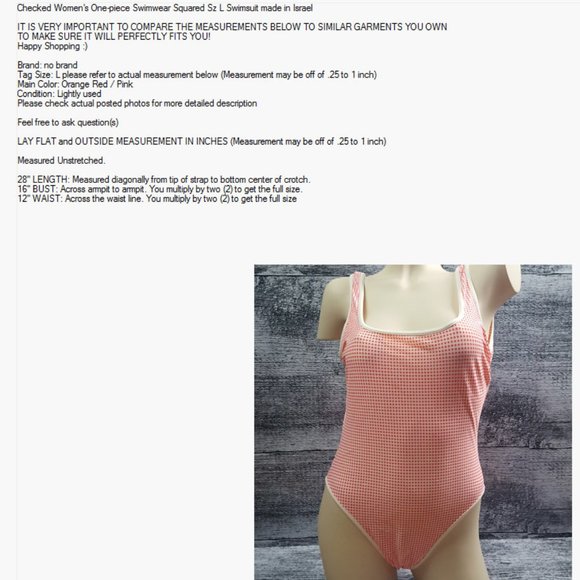 Women's Swimsuit One Piece Checked or Polka Dot size Large Made in Israel - Picture 10 of 10